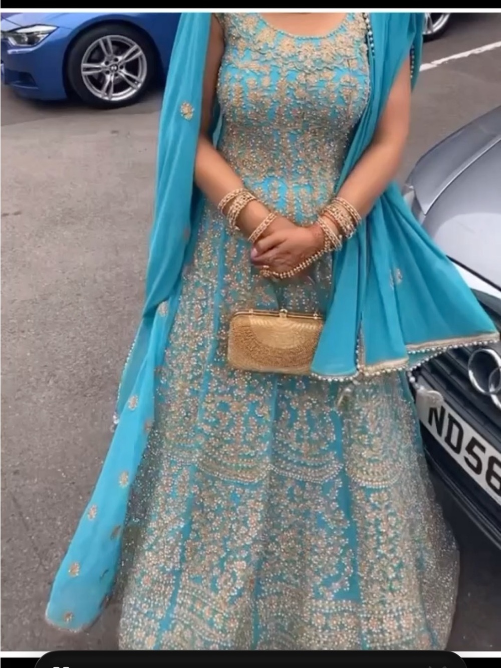 Turquoise Embellished Women’s Dress with Gold Accents